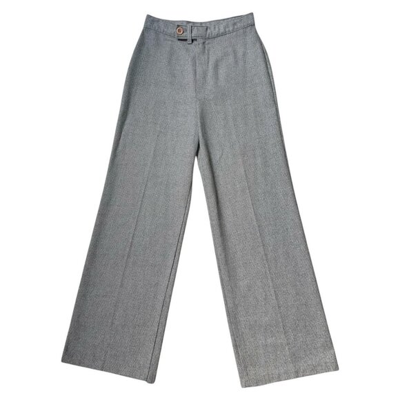 70s vintage highwaisted wide leg trousers wool blend grey Plum Tree flare. - Picture 1 of 5